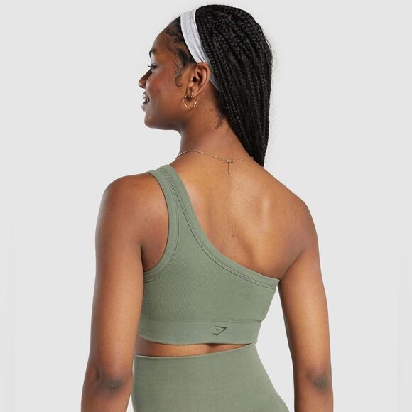 Gymshark Ribbed Cotton‎ Seamless One Shoulder Bra light support Size M in Green - Picture 2 of 8